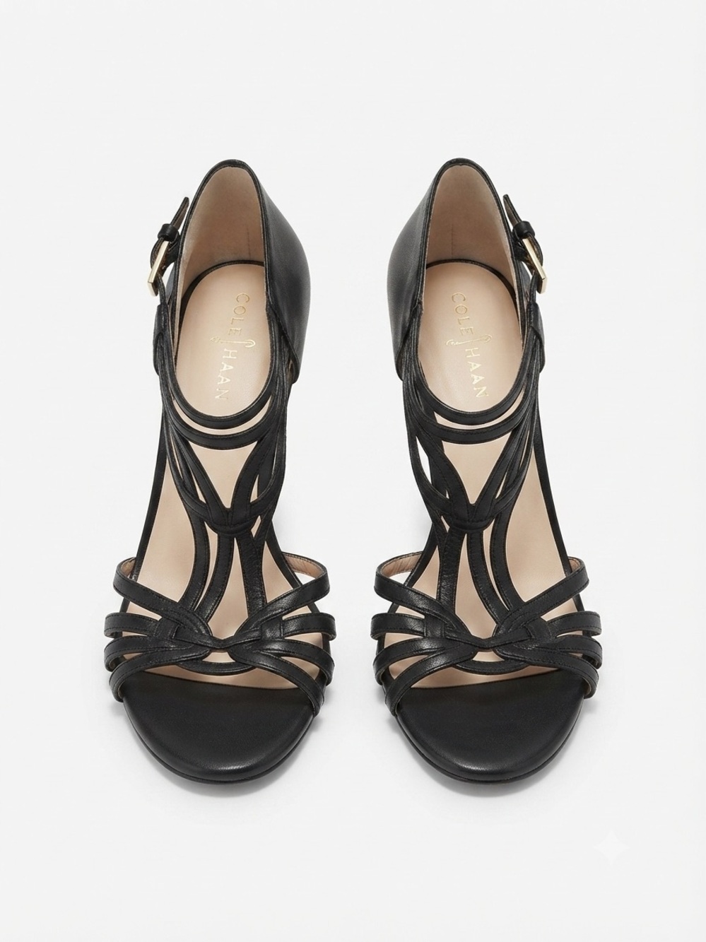Cole Haan Black Strappy High-Heel Sandals with Ankle Buckle size 7.5